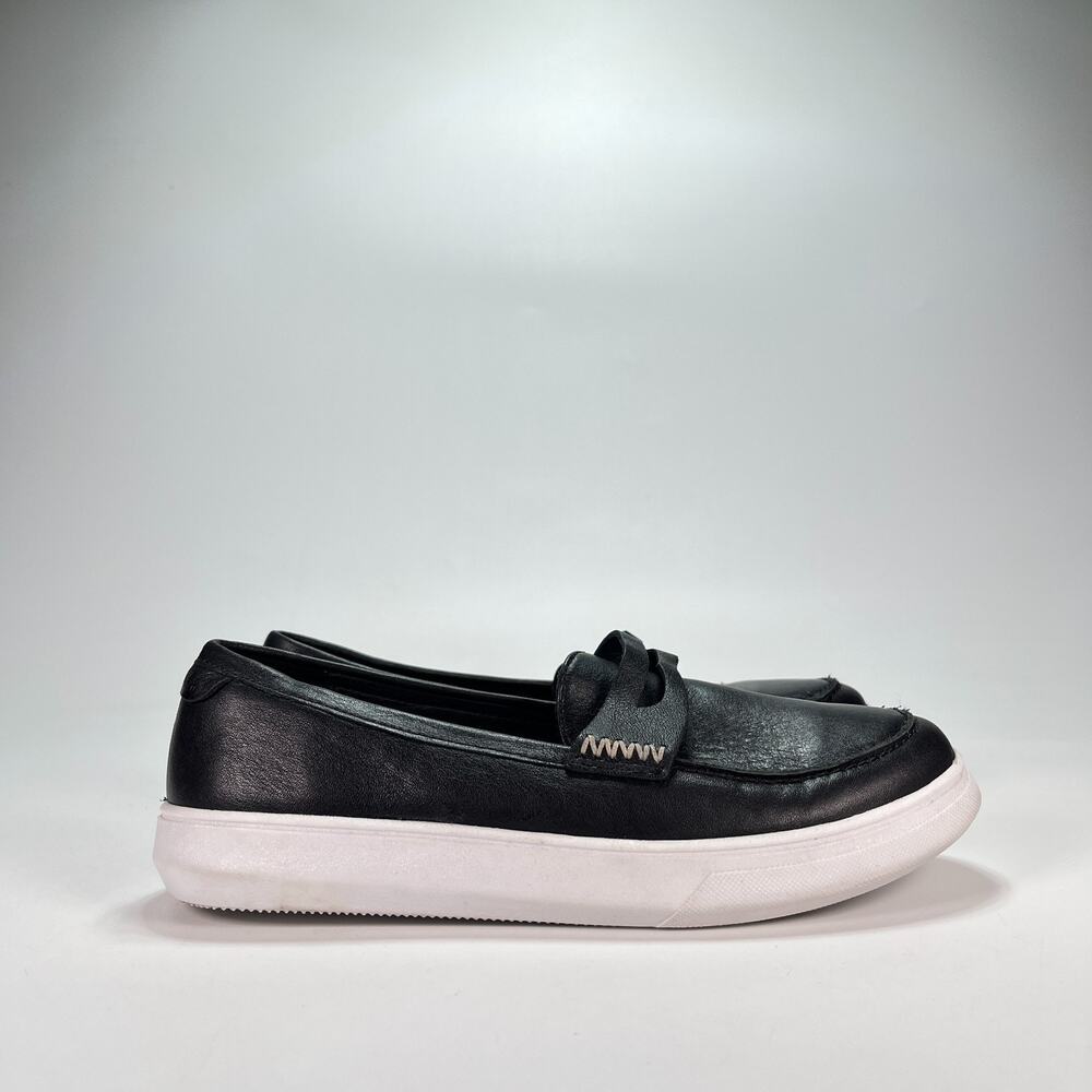 Patina Zoe Black White Leather Slip On Chunky Loafer Casual Shoes Women's Sz 7.5